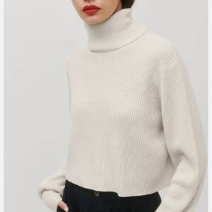 REFORMATION WOMENS CREAM CROPPED CASHMERE TURTLENECK SWEATER XL